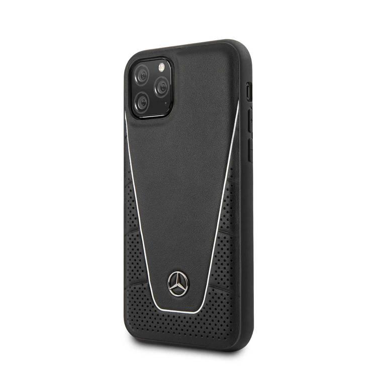 CG MOBILE Mercedes Benz Quilted & Smooth Leather Phone Case Compatible for iPhone 11 Pro (5.8") Anti-Scratch - Shock & Drop Absorption Back Cover Officially Licensed - Black