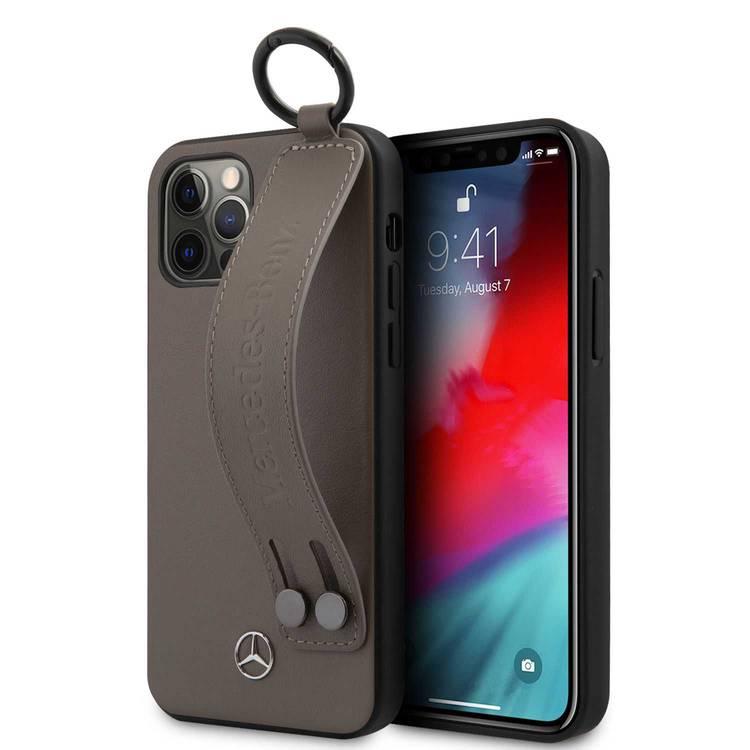 CG MOBILE Mercedes-Benz Leather Phone Case Hand Strap Compatible for iPhone 12 Mini (5.4) Officially Licensed - Walnut Brown