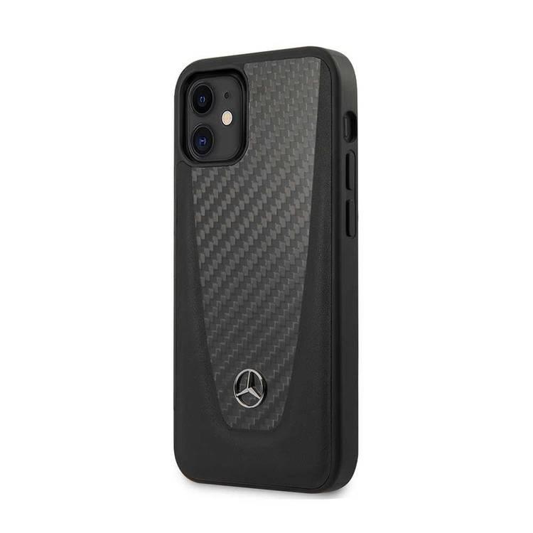 CG MOBILE Mercedes-Benz Genuine Leather Hard Phone Case Smooth Leather, Carbon Fiber &  Metal Star Logo for iPhone 12 Mini (5.4) Officially Licensed - Black