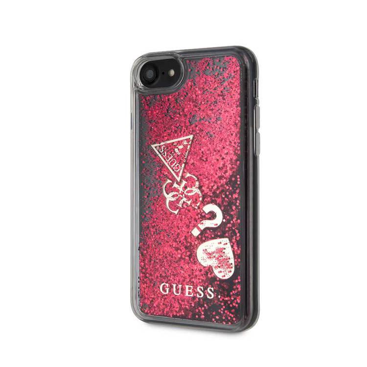 CG MOBILE Guess Hearts Glitter Hard Phone  Case Compatible for iPhone SE (2) Officially Licensed - Raspberry