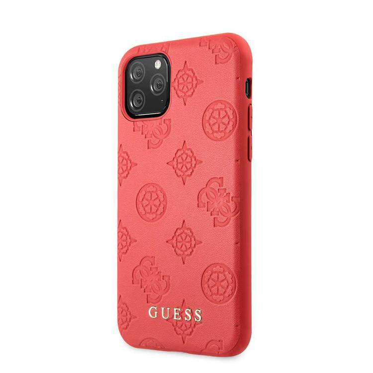 CG MOBILE Guess 4G Peony PC/TPU Leather Hard Phone Case Compatible for iPhone 11 Pro Max (6.5") Classy Design Shockproof Mobile Case  Officially Licensed - Red