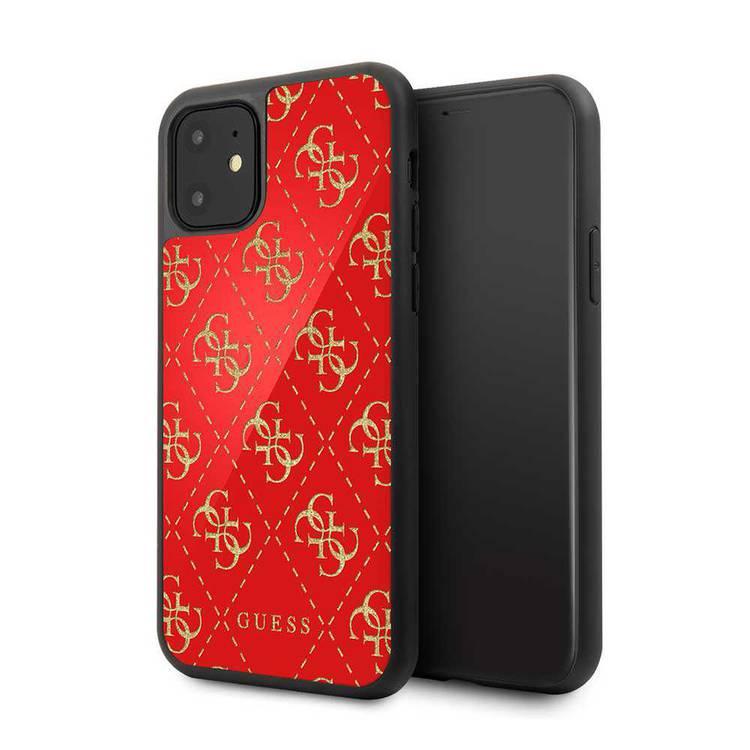 CG MOBILE Guess 4G Double Layer Glitter Phone Case Compatible w/ iPhone 11 (6.1") Highlighted with Gold Glitter, Safe & Secured Mobile Case Officially Licensed - Red