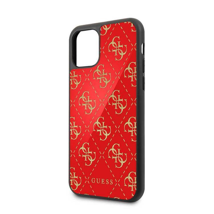 CG MOBILE Guess 4G Double Layer Glitter Phone Case Compatible w/ iPhone 11 (6.1") Highlighted with Gold Glitter, Safe & Secured Mobile Case Officially Licensed - Red