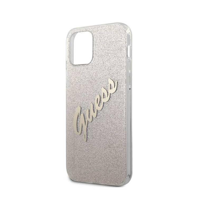 CG MOBILE Guess HC PC/TPU Script Glitter Back Shield Hard Phone Case Compatible for Apple iPhone 12 Pro Max (6.7") Shock-Absorption Mobile Case Officially Licensed - Gradient Gold