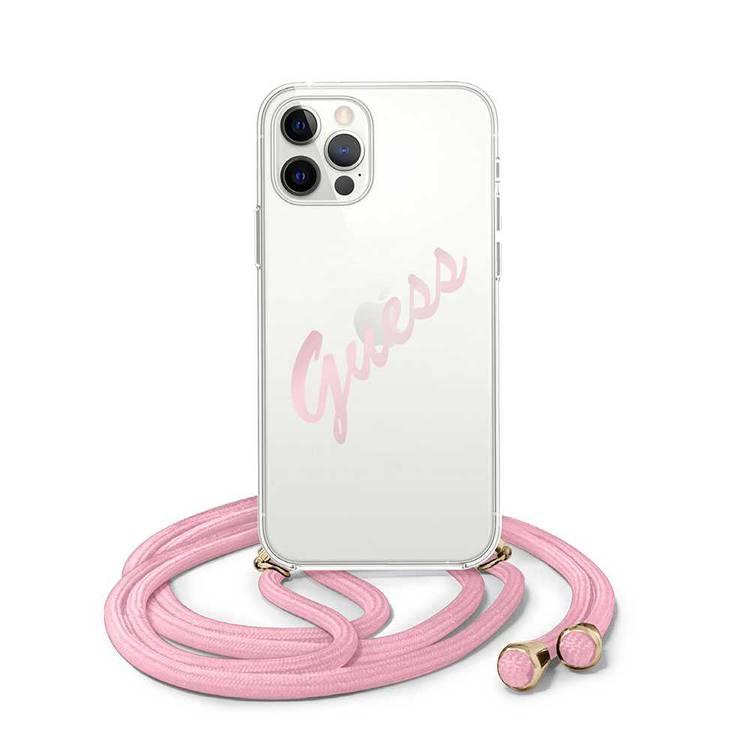 CG MOBILE Guess Crossbody Script Hard Phone Case Compatible for iPhone 12 Pro Max (6.7) Mobile Case Officially Licensed - Vintage Pink