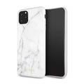 CG MOBILE Guess Marble Collection PC/TPU Tempered Glass Phone Case Compatible with iPhone 11 Pro (5.8") Minimalist Marble Design Mobile Case Officially Licensed - White