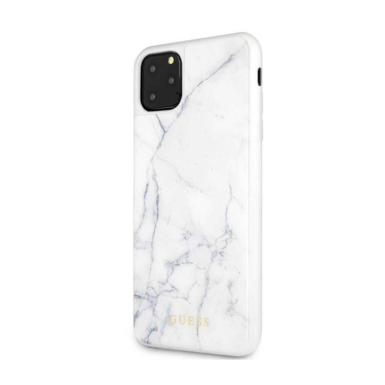 CG MOBILE Guess Marble Collection PC/TPU Tempered Glass Phone Case Compatible with iPhone 11 Pro (5.8") Minimalist Marble Design Mobile Case Officially Licensed - White