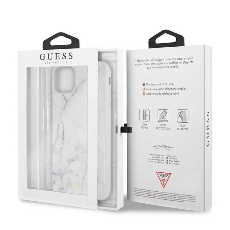 CG MOBILE Guess Marble Collection PC/TPU Tempered Glass Phone Case Compatible with iPhone 11 Pro (5.8") Minimalist Marble Design Mobile Case Officially Licensed - White