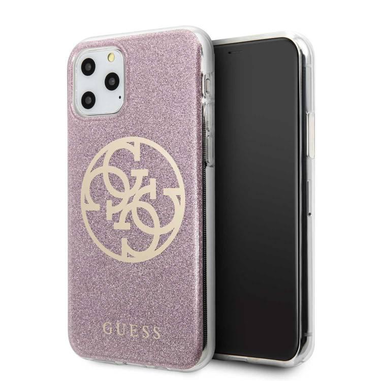 CG MOBILE Guess 4G Circle Logo PC/TPU Glitter Phone Case Compatible for iPhone 11 Pro (5.8") Officially Licensed - Pink