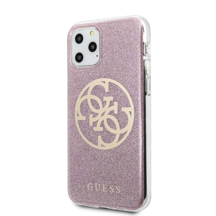 CG MOBILE Guess 4G Circle Logo PC/TPU Glitter Phone Case Compatible for iPhone 11 Pro (5.8") Officially Licensed - Pink