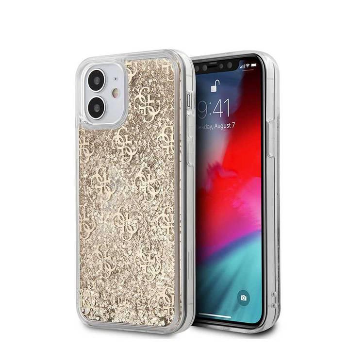 CG MOBILE Guess Liquid Glitter 4G Pattern Phone Case Compatible for iPhone 12 Mini (5.4") Drop Protection Mobile Case Officially Licensed - Gold