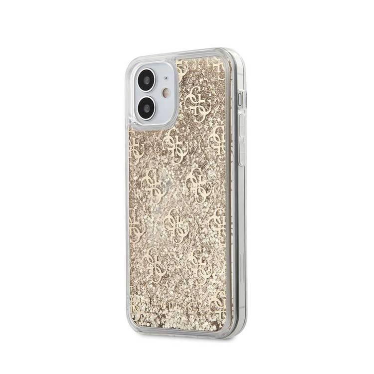 CG MOBILE Guess Liquid Glitter 4G Pattern Phone Case Compatible for iPhone 12 Mini (5.4") Drop Protection Mobile Case Officially Licensed - Gold