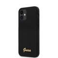 CG MOBILE Guess Liquid Silicone Phone Case w/ Metal Logo Script for iPhone 12 Mini (5.4") Mobile Case Compatible with Wireless Chargers Officially Licensed - Black