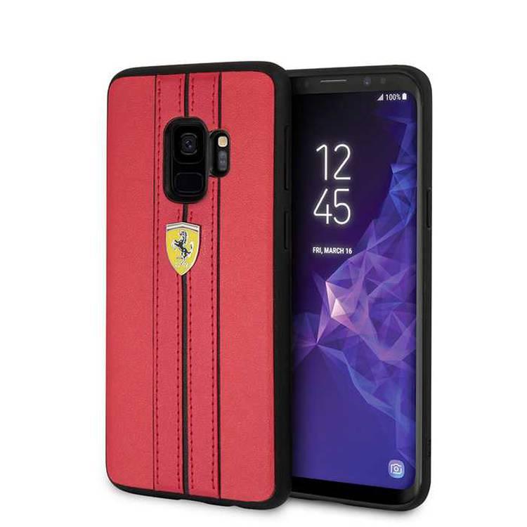 CG MOBILE Ferrari On Track PU Leather Hard Phone Case Compatible for Samsung Galaxy S9 | Protective Mobile Case Officially Licensed - Red