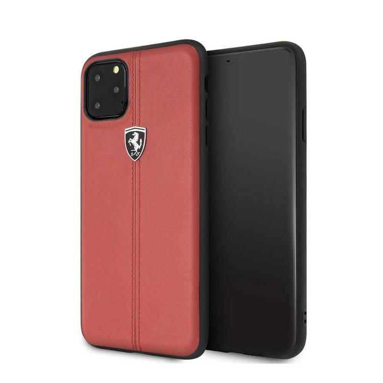 CG MOBILE Ferrari Off Ferrari Vertical Stripe Leather Hard Phone Case Compatible for iPhone 11 Pro Max (6.5") Scratch Resistant Mobile Case Officially Licensed - Red