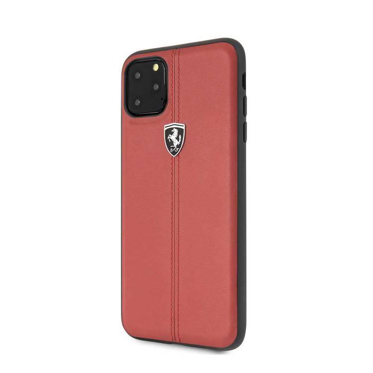 CG MOBILE Ferrari Off Ferrari Vertical Stripe Leather Hard Phone Case Compatible for iPhone 11 Pro Max (6.5") Scratch Resistant Mobile Case Officially Licensed - Red