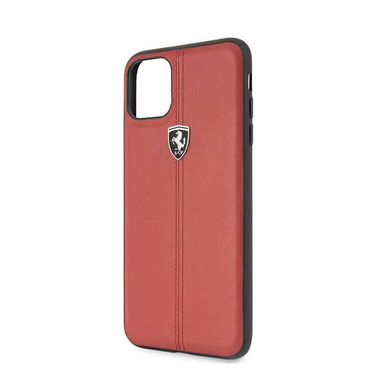 CG MOBILE Ferrari Off Ferrari Vertical Stripe Leather Hard Phone Case Compatible for iPhone 11 Pro Max (6.5") Scratch Resistant Mobile Case Officially Licensed - Red