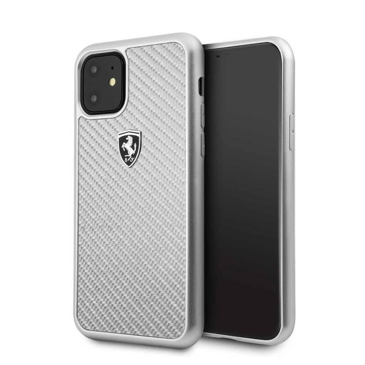 CG MOBILE Ferrari Heritage Real Carbon Hard Phone Case Compatible for Apple iPhone 11 (6.1") Anti-Scratch Mobile Case Officially Licensed - Silver