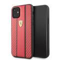 CG MOBILE Ferrari Carbon PU Leather Hard Phone Case Compatible for iPhone 11 (6.1") Drop Protection Mobile Case Officially Licensed - Red