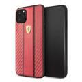 CG MOBILE Ferrari Carbon PU Leather Hard Phone Case Compatible for iPhone 11 Pro Max (6.5") Drop Protection Mobile Case Officially Licensed - Red