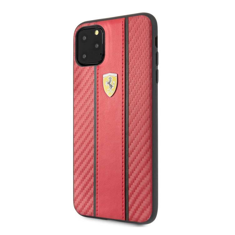 CG MOBILE Ferrari Carbon PU Leather Hard Phone Case Compatible for iPhone 11 Pro Max (6.5") Drop Protection Mobile Case Officially Licensed - Red