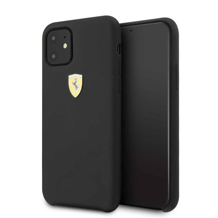 CG MOBILE Ferrari SF Silicone Hard Phone Case Logo Shield Compatible for iPhone 11 (6.1") Drop Protection Mobile Case Officially Licensed - Black