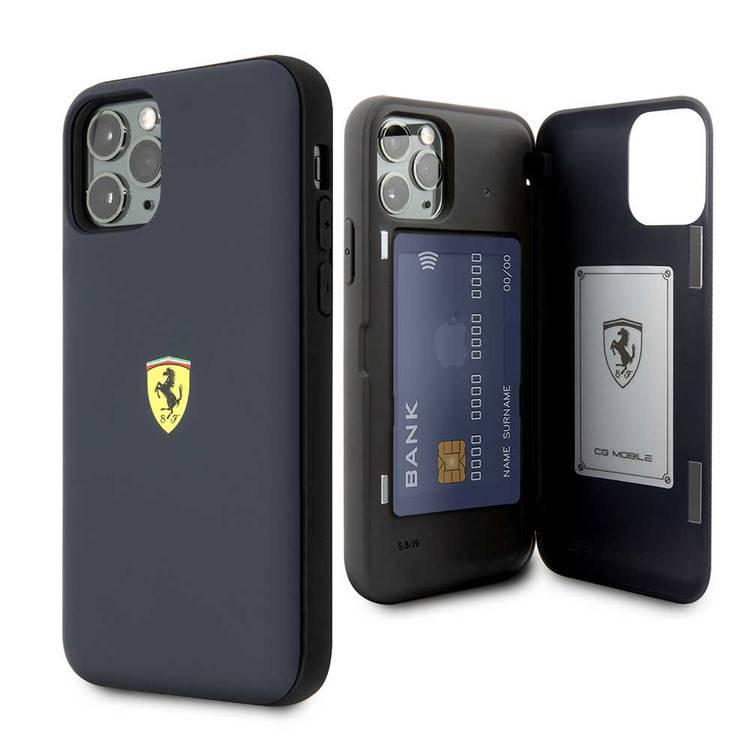 CG MOBILE On Track PC/TPU Phone Case with Cardslot & Magnetic Closure Compatible for iPhone 11 Pro (5.8") Drop Protection Mobile Case Officially Licensed - Navy
