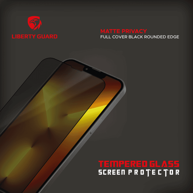 Liberty Guard LGMPRVBRE13PM 2.5D Matte Privacy Full Cover Rounded Edge Screen Protector for iPhone 13 Pro Max, Anti Shock & Anti Impact - Black