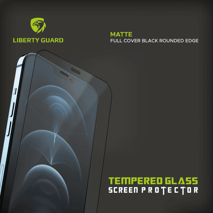 Liberty Guard LGMATBRE12PM Matte Full Cover Black Rounded Edge Screen Protector  For iPhone 12 Pro Max 6.7", Anti Shock & Anti Impact. - Clear