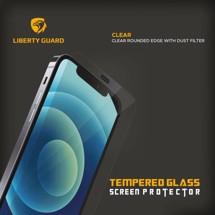 Liberty Guard LGCLRDF12PRO 2.5D Full Cover Rounded Edge with Dust Filter Screen Protector for iPhone 12/12 Pro, Anti Shock & Anti Impact - Clear