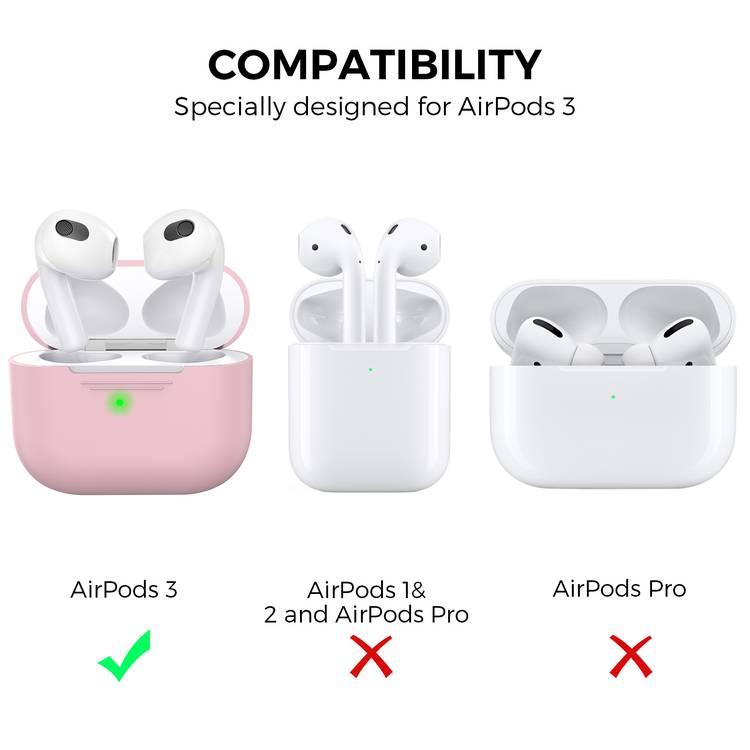 AhaStyle PT176-PK Full Cover Silicone Case for Airpods 3 Drop Shock Protection, Front LED Visible Cover with Carabiner Suitable with Wireless Chargers - Pink