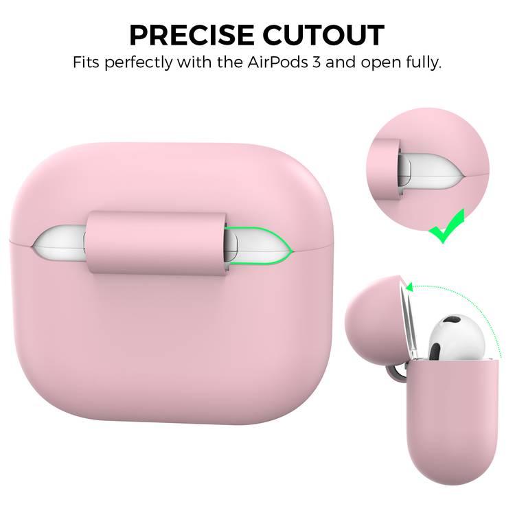 AhaStyle PT176-PK Full Cover Silicone Case for Airpods 3 Drop Shock Protection, Front LED Visible Cover with Carabiner Suitable with Wireless Chargers - Pink