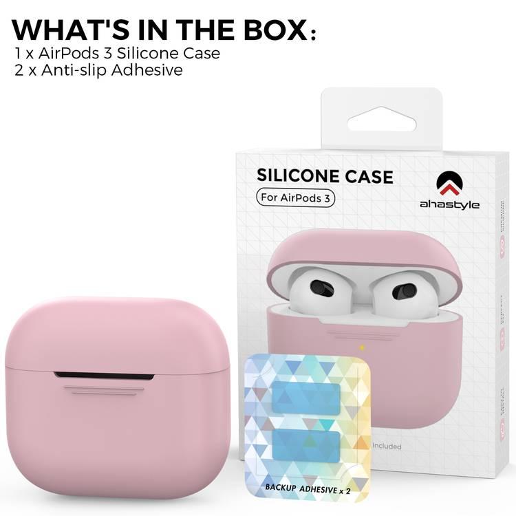 AhaStyle PT176-PK Full Cover Silicone Case for Airpods 3 Drop Shock Protection, Front LED Visible Cover with Carabiner Suitable with Wireless Chargers - Pink