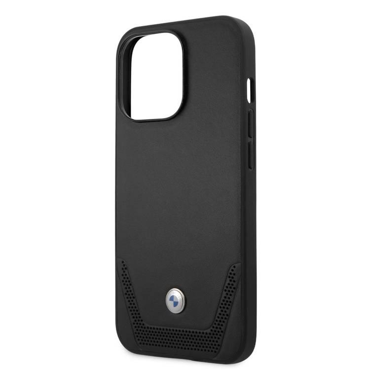 CG Mobile BMW BMHCP13XRSWPK black hard case Leather Perforate lower stripe with BMW metallic logo design Compatible with Apple iPhone 13 Pro Max - Black