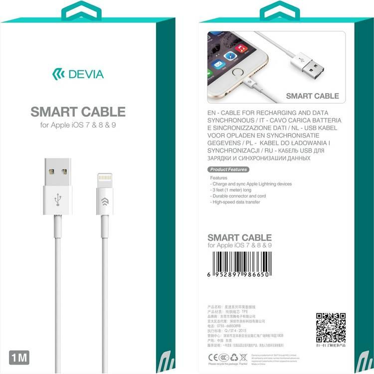 Devia 311598-WH  Smart Series Lightning Cable (5V 2A,2M), Charging + Data sync - White