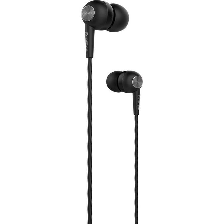 Devia 310430-BK Kintone In-Ear Wired Earphone With Remote and Mic, 3.5mm, High-quality Sound, Noise Reduction, Durable Cord - Black