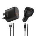 Green Lion 4 in 1 Combo Car Charger & Wall  Charger  with  Multi-Port Fast Charging - Black