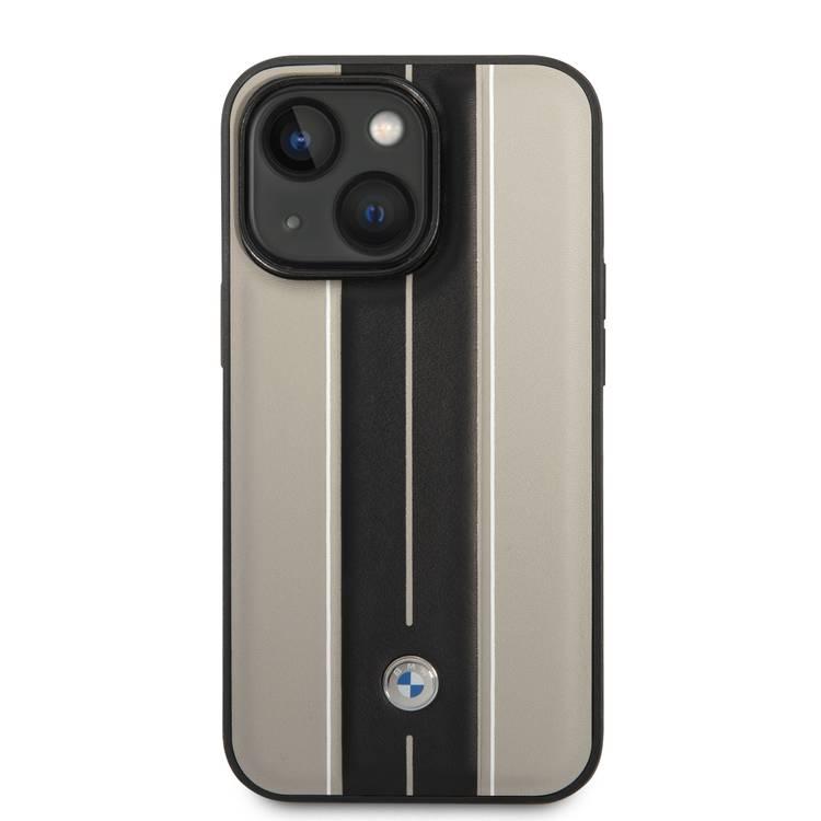 BMW Signature Collection Genuine Leather Case with Hot Stamp Lines iPhone 14 Plus Compatibility - Beige