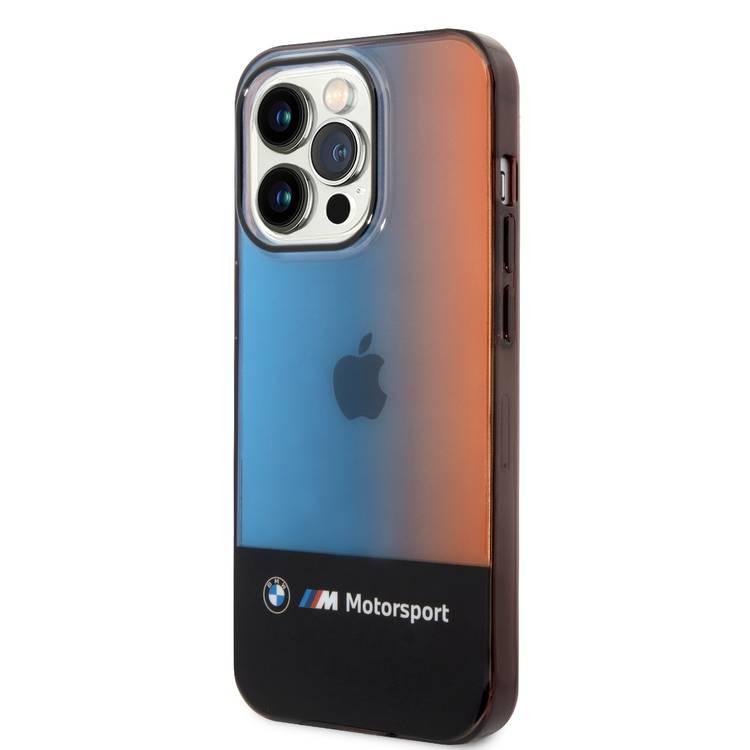 BMW Motorsport Collection PC/TPU IML Case with Printed Middle Tricolor Fading Stripe iPhone 14 Pro Compatibility - Black