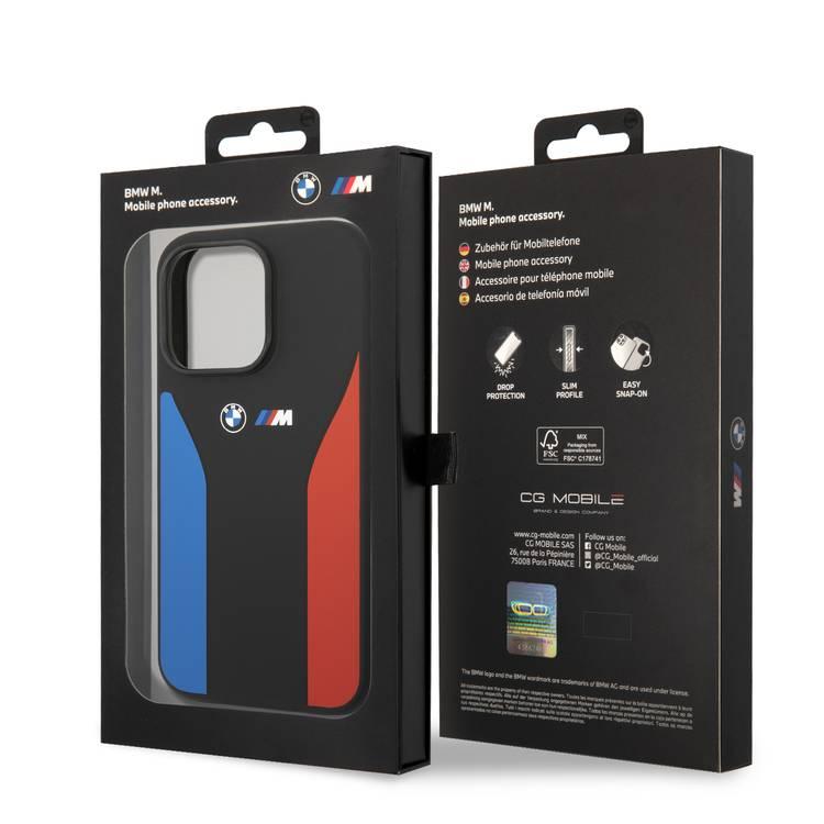 BMW M Collection Liquid Silicone Case with Tricolor Print & Logo Lightweight iPhone 14 Pro Max Compatibility - Black