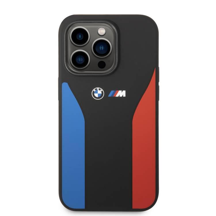 BMW M Collection Liquid Silicone Case with Tricolor Print & Logo Lightweight iPhone 14 Pro Max Compatibility - Black