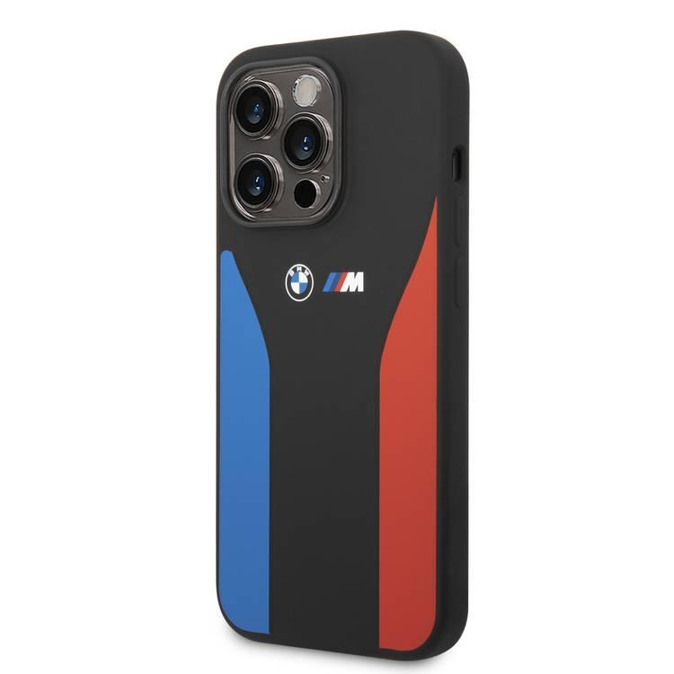 BMW M Collection Liquid Silicone Case with Tricolor Print & Logo Lightweight iPhone 14 Pro Max Compatibility - Black