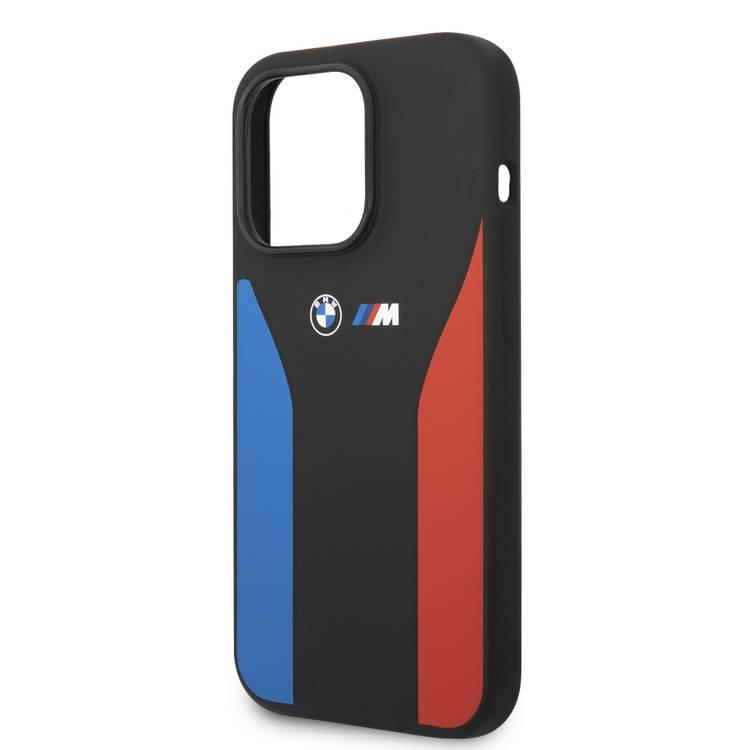 BMW M Collection Liquid Silicone Case with Tricolor Print & Logo Lightweight iPhone 14 Pro Max Compatibility - Black