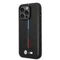 BMW M Collection Quilted PU Case with Hot Stamped Tricolor Stripe and Printed Logo iPhone 14 Pro Max Compatibility - Black