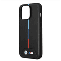 BMW M Collection Quilted PU Case with Hot Stamped Tricolor Stripe and Printed Logo iPhone 14 Pro Max Compatibility - Black