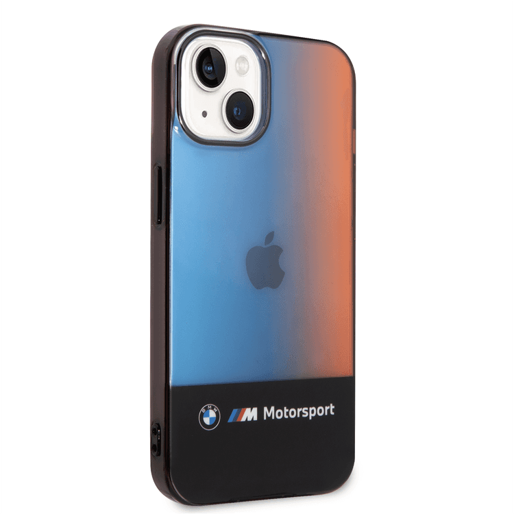 BMW Motorsport Collection PC/TPU IML Case with Printed Middle Tricolor Fading Stripe iPhone 14 Plus Compatibility - Black