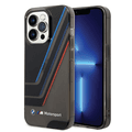 BMW Motorsport Collection PC/TPU IML Printed Tricolor Stripes, Translucent Zones Phone 14 Pro Max Compatibility - Black