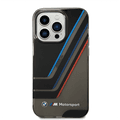 BMW Motorsport Collection PC/TPU IML Printed Tricolor Stripes, Translucent Zones Phone 14 Pro Max Compatibility - Black