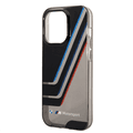 BMW Motorsport Collection PC/TPU IML Printed Tricolor Stripes, Translucent Zones Phone 14 Pro Max Compatibility - Black