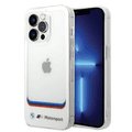 BMW Motorsport Collection PC/TPU IML Case Big Square Transparent and Printed Bottom Logo iPhone 14 Pro Max Compatibility - White